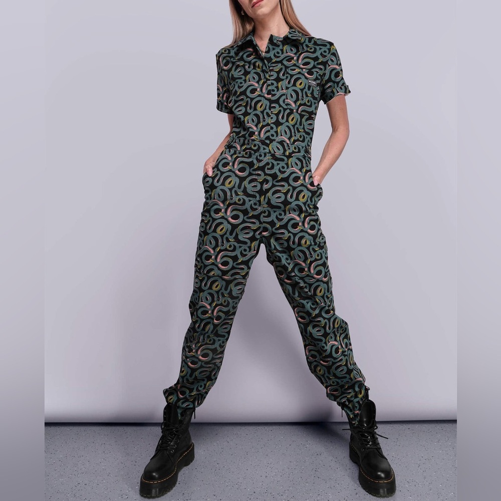 NWT Wildfang Essential High-Waisted Coverall - Serpentine, S *Tall* long torso